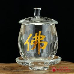 Cốc Nước Thờ Thủy Tinh, Chữ Phật Cao 10cm 6 1 11