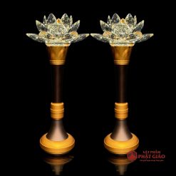 Đôi Đèn Thờ Hoa Sen Thủy Tinh Thân Nâu, Nhiều Kích Cỡ 1 1 15