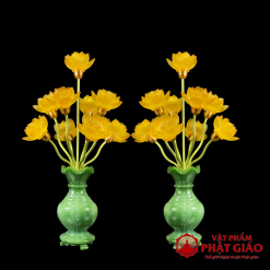 Đôi Đèn Bình Ngọc 9 Bông Thủy Lưu Ly Vàng, Cao 63cm 4 1 28