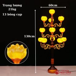 Đèn Thờ Hoa Sen Thủy Lưu Ly Thân Nâu Cổ 13 Bông, Cao 130cm 1 1 55
