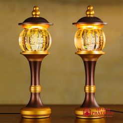 Đôi Đèn LED Thủy Tinh Nắp Ô In Chữ Phúc Chân Đồng, Cao 28cm, 35cm 3 1 59