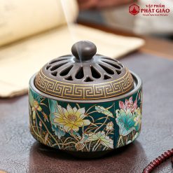 Lư Đốt Trầm Gốm Sứ Hoa Văn Hoa Sen, Kích Thước 9.5cmx10cm 3 1 7