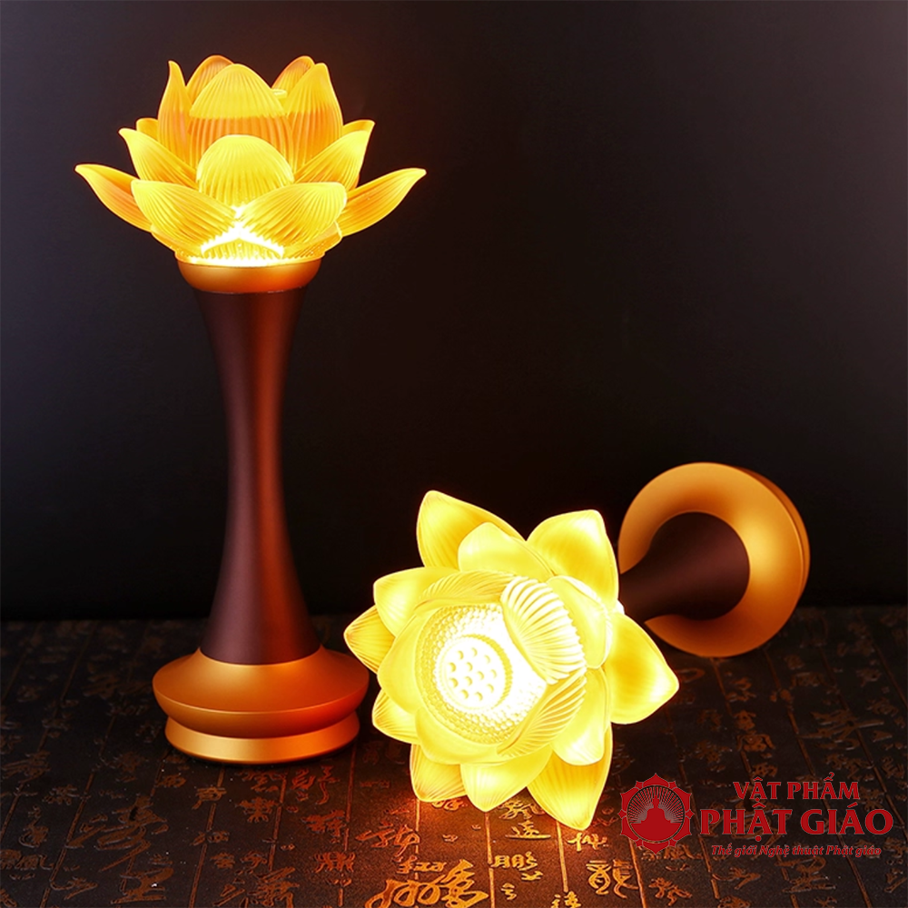 Đôi Đèn Thờ Liên Hoa Bông Nở Thủy Lưu Ly Thân Hợp Kim Nâu, Nhiều Kích Cỡ 11 1 73