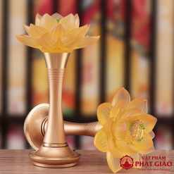 Đôi Đèn Thờ Điện Hoa Sen Lưu Ly Màu Vàng, Cao 25cm 1 1 76