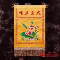 Cờ Giới Định Chân Hương Màu Vàng Thêu Hoa Sen 36x60cm 6 1 80