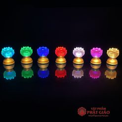 Bộ Đèn Thờ Thất Phật Dược Sư Hoa Sen Cụp Thủy Lưu Ly 7 Màu, Cao 8cm 1 1 95