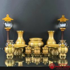 Bộ Đồ Thờ Hoa Sen Chữ Phật Đồng Vàng 2 12 15