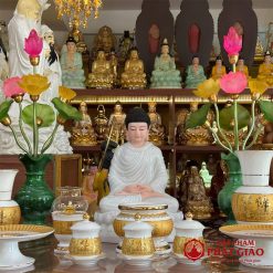 Bộ Đồ Thờ Sứ Trắng Tâm Kinh Vàng, Nhiều Kích Cỡ 4 13 9