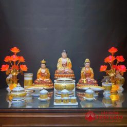 Bộ Đồ Thờ Sứ Trắng Tâm Kinh Vàng, Nhiều Kích Cỡ 3 14 4