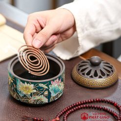 Lư Đốt Trầm Gốm Sứ Hoa Văn Hoa Sen, Kích Thước 9.5cmx10cm 5 18872915301 890965659