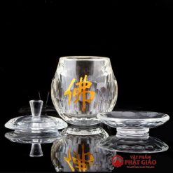 Cốc Nước Thờ Thủy Tinh, Chữ Phật Cao 10cm 1 2 4