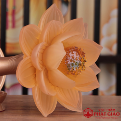 Đôi Đèn Thờ Điện Hoa Sen Lưu Ly Màu Vàng, Cao 25cm 2 2 54