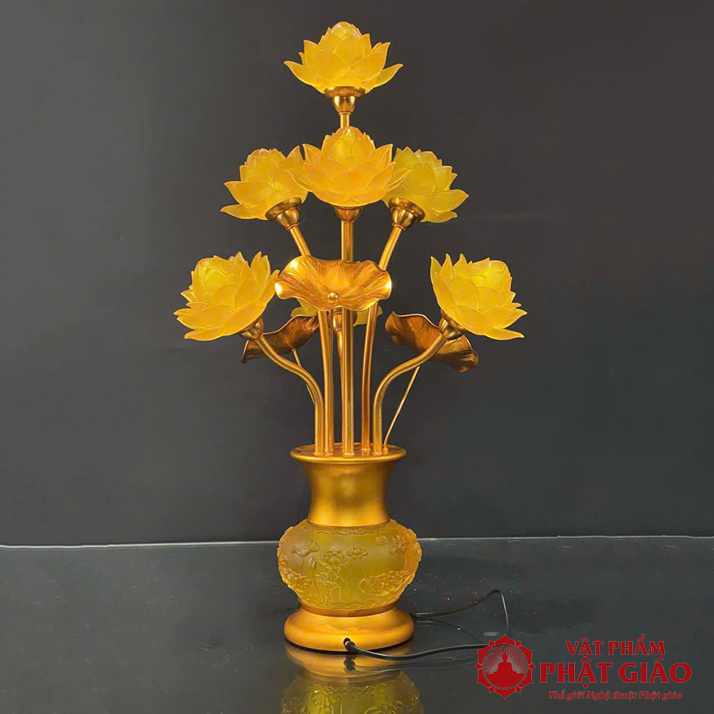 Đôi Đèn Thờ Bình Hoa Thịnh Thế Hoa Khai 7 Bông Lớn, Cao 65cm 12 2 56