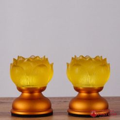 Đôi Đèn Hoa Sen Thủy Lưu Ly 1 Bông Cụp Cổ Ngắn Cao 8cm 2 2 60