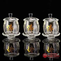 Cốc Nước Thờ Thủy Tinh, Chữ Phật Cao 10cm 2 3 2