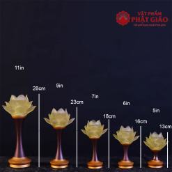 Đôi Đèn Thờ Liên Hoa Bông Nở Thủy Lưu Ly Thân Hợp Kim Nâu, Nhiều Kích Cỡ 5 3 53