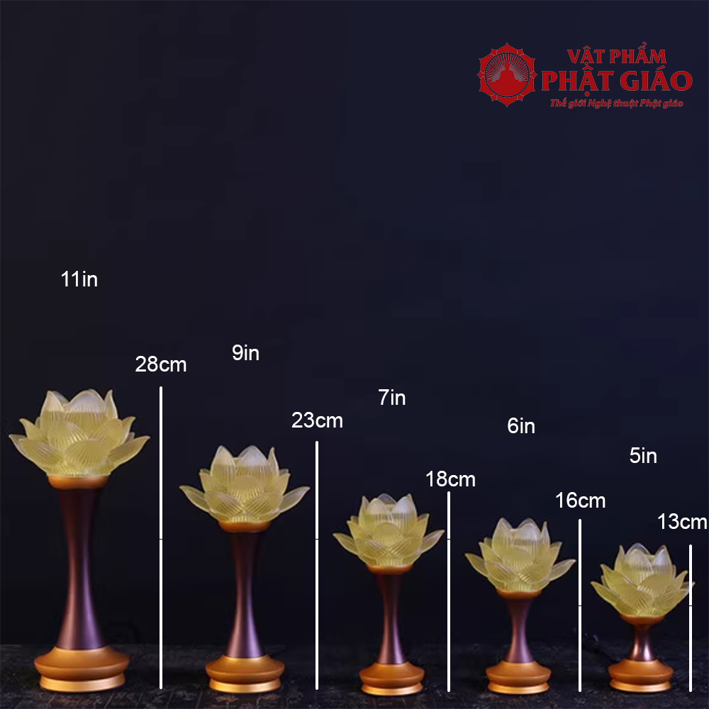 Đôi Đèn Thờ Liên Hoa Bông Nở Thủy Lưu Ly Thân Hợp Kim Nâu, Nhiều Kích Cỡ 10 3 53