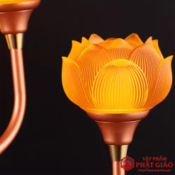 Đôi Đèn Thờ Hoa Sen Thủy Lưu Ly 19 Bông Vàng, Thân Hợp Kim, Cao 160cm 5 3 55