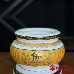 Bộ Đồ Thờ Sứ Trắng Tâm Kinh Vàng, Nhiều Kích Cỡ 14 3 64