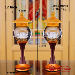 Đèn Cầu Hoa Sen Nắp Ô Lưu Ly Thân Hợp Kim Đồng, Nhiều Kích Thước 13 30