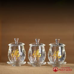 Cốc Nước Thờ Thủy Tinh, Chữ Phật Cao 10cm 4 4 2