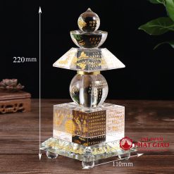 Tháp Xá Lợi Thuỷ Tinh Khắc Tâm Kinh Mạ Vàng, Có Đế LED, Cao 22cm 1 4 24