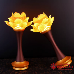Đôi Đèn Thờ Liên Hoa Bông Nở Thủy Lưu Ly Thân Hợp Kim Nâu, Nhiều Kích Cỡ 6 4 47