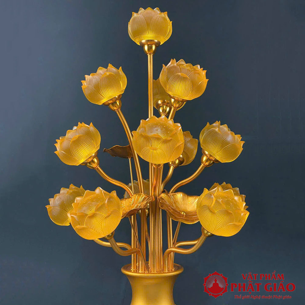 Đôi Đèn Bình Thịnh Thế Hoa Khai Lưu Ly, 13 Bông Cụp, Cao 70cm 14 4 48