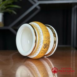 Bộ Đồ Thờ Sứ Trắng Tâm Kinh Vàng, Nhiều Kích Cỡ 15 4 68