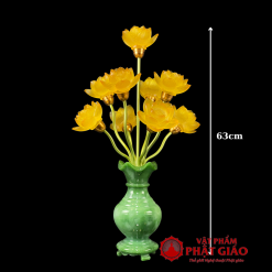 Đôi Đèn Bình Ngọc 9 Bông Thủy Lưu Ly Vàng, Cao 63cm 3 5 15