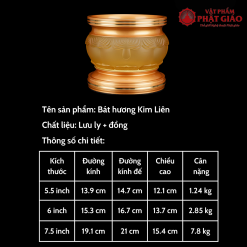 Bát Hương (Bát Nhang) Lưu Ly Kim Liên Viền Hoa Bọc Đồng, Nhiều Kích Cỡ 5 5 19