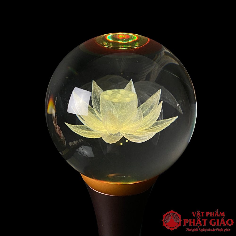 Đôi Đèn Thờ Cầu Hoa Sen Pha Lê, Thân Hợp Kim Đồng Nâu, Nhiều Kích Cỡ 13 5 45