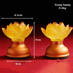 Đôi Đèn Hoa Sen Thủy Lưu Ly 1 Bông Nở Cổ Ngắn Cao 9cm 5 5 49