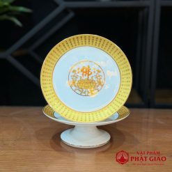 Bộ Đồ Thờ Sứ Trắng Tâm Kinh Vàng, Nhiều Kích Cỡ 13 5 62