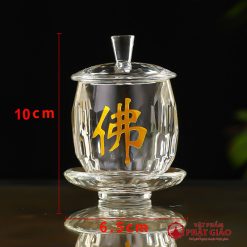 Cốc Nước Thờ Thủy Tinh, Chữ Phật Cao 10cm 3 6 2