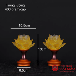 Đôi Đèn Thờ Liên Hoa Bông Nở Thủy Lưu Ly Thân Hợp Kim Nâu, Nhiều Kích Cỡ 8 6 37
