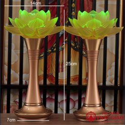 Đôi Đèn Thờ Điện Hoa Sen Lưu Ly Màu Vàng, Cao 25cm 6 6 39