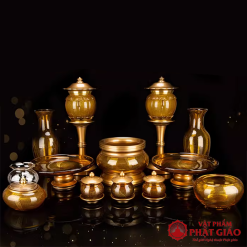 Cốc Nước Thờ Lưu Ly Màu Vàng Hổ Phách Cao Cấp, Cao 10cm 5 6 43