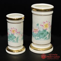 Bộ Thờ Sứ Trắng Hoa Văn Hoa Sen Hồng Lá Xanh, Nhiều Kích Cỡ 8 6 48