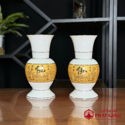 Bộ Đồ Thờ Sứ Trắng Tâm Kinh Vàng, Nhiều Kích Cỡ 11 6 49