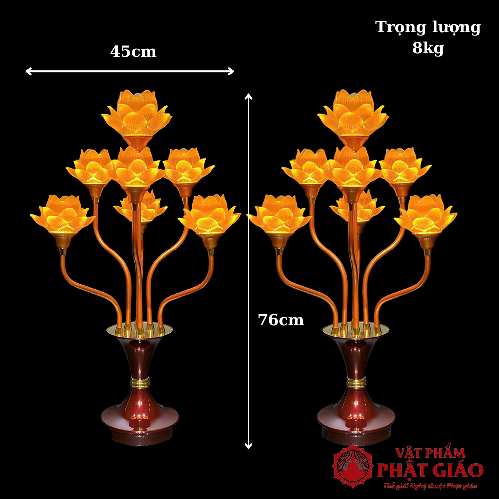 Đôi Đèn Hoa Sen Lưu Ly 7 Bông Nở, Cao 76cm 8 7 18