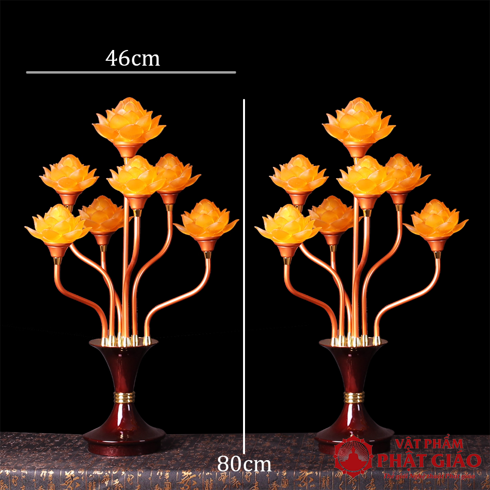 Đôi Đèn Thịnh Thế Hoa Khai 7 Bông Thuỷ Lưu Ly Vàng Nở, Cao 80cm 8 7 26