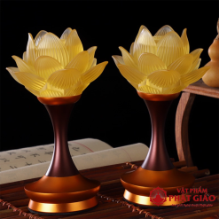 Đôi Đèn Thờ Liên Hoa Bông Nở Thủy Lưu Ly Thân Hợp Kim Nâu, Nhiều Kích Cỡ 9 7 31