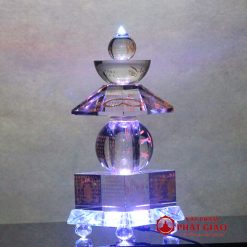 Tháp Xá Lợi Thuỷ Tinh Khắc Tâm Kinh Mạ Vàng, Có Đế LED, Cao 22cm 4 8 14