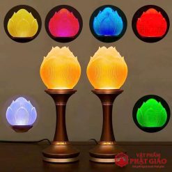 Đôi Đèn Thờ Nụ Sen Lưu Ly Thân Đồng Cao Cấp 8 8 34