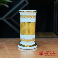 Bộ Đồ Thờ Sứ Trắng Tâm Kinh Vàng, Nhiều Kích Cỡ 9 8 39