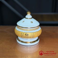 Bộ Đồ Thờ Sứ Trắng Tâm Kinh Vàng, Nhiều Kích Cỡ 12 9 26