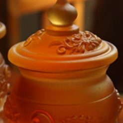 Bộ 3 Chén Nước Lưu Ly Mầu Vàng Cao 9cm, Đế Như Ý 7 Bo 3 Chen Nuoc Luu Ly Mau Vang Cao 9cm De Nhu Y 4