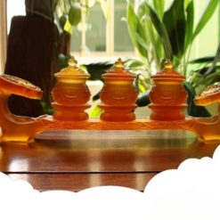 Bộ 3 Chén Nước Lưu Ly Mầu Vàng Cao 9cm, Đế Như Ý 3 Bo 3 Chen Nuoc Luu Ly Mau Vang Cao 9cm De Nhu Y 8
