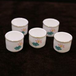 Bộ 5 Chén Sứ Trắng Hoa Sen Hồng Lá Xanh 1 Bo 5 Chen Su Trang Hoa Sen Hong La Xanh 1